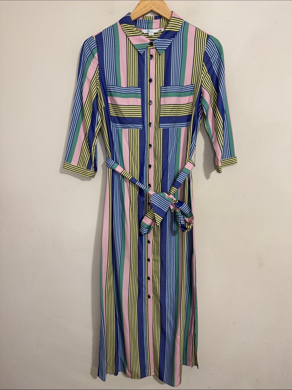 Boden Colorful Striped Button-Front Midi Shirt Dress size 4P Office Spring Chic